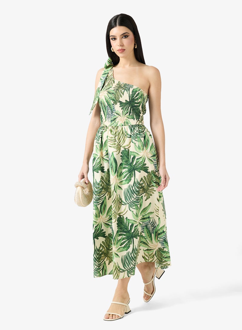 Just Me Printed One Shoulder Maxi Dress - Image 1